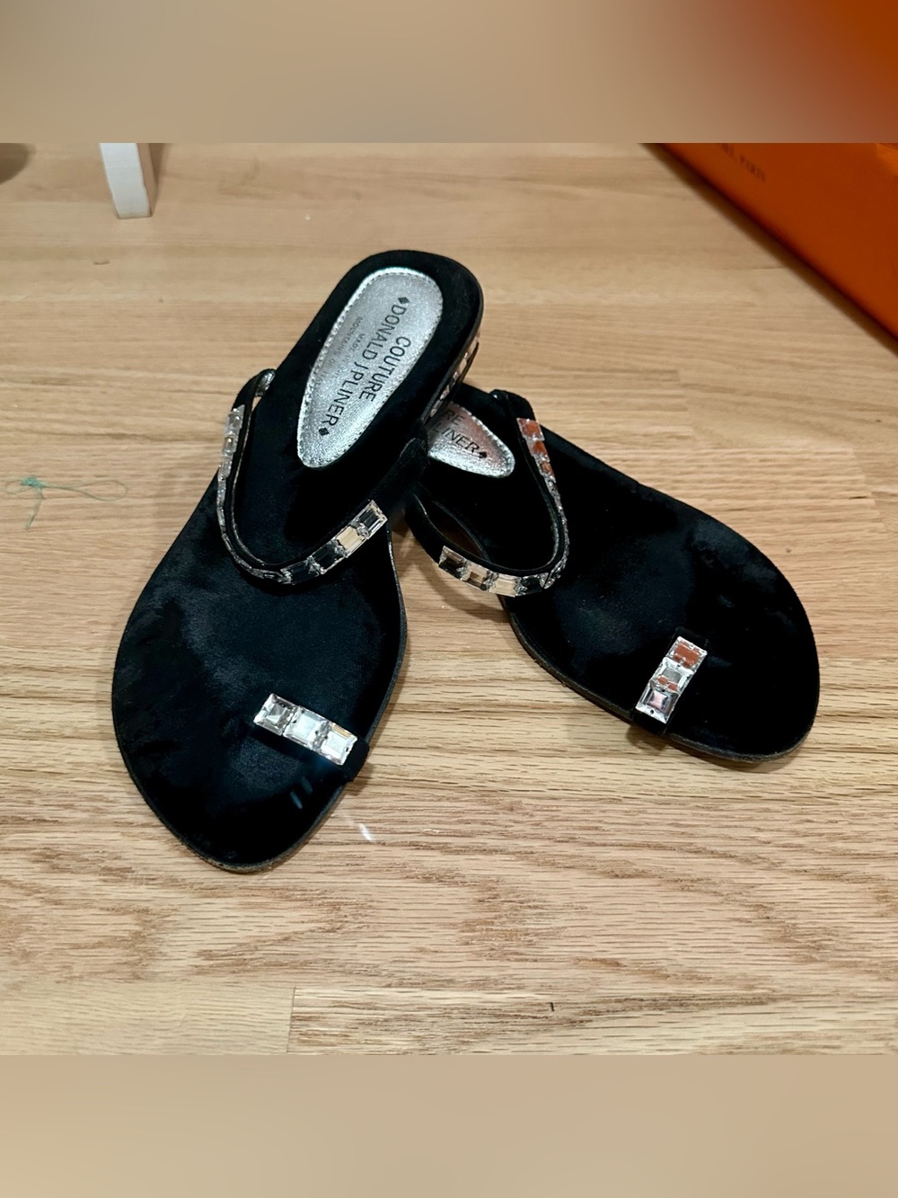 Donald J. Pliner Couture Black Velvet Jeweled Thong Sandals